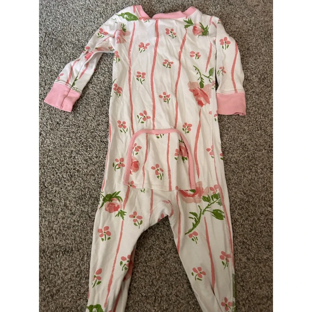 The Beaufort Bonnet Company Pink Floral Stripe Pima Cotton Footed Pajamas 18-24M